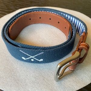 JT Spencer Golf Clubs Belt Navy  Embroidered Leather Size 40
